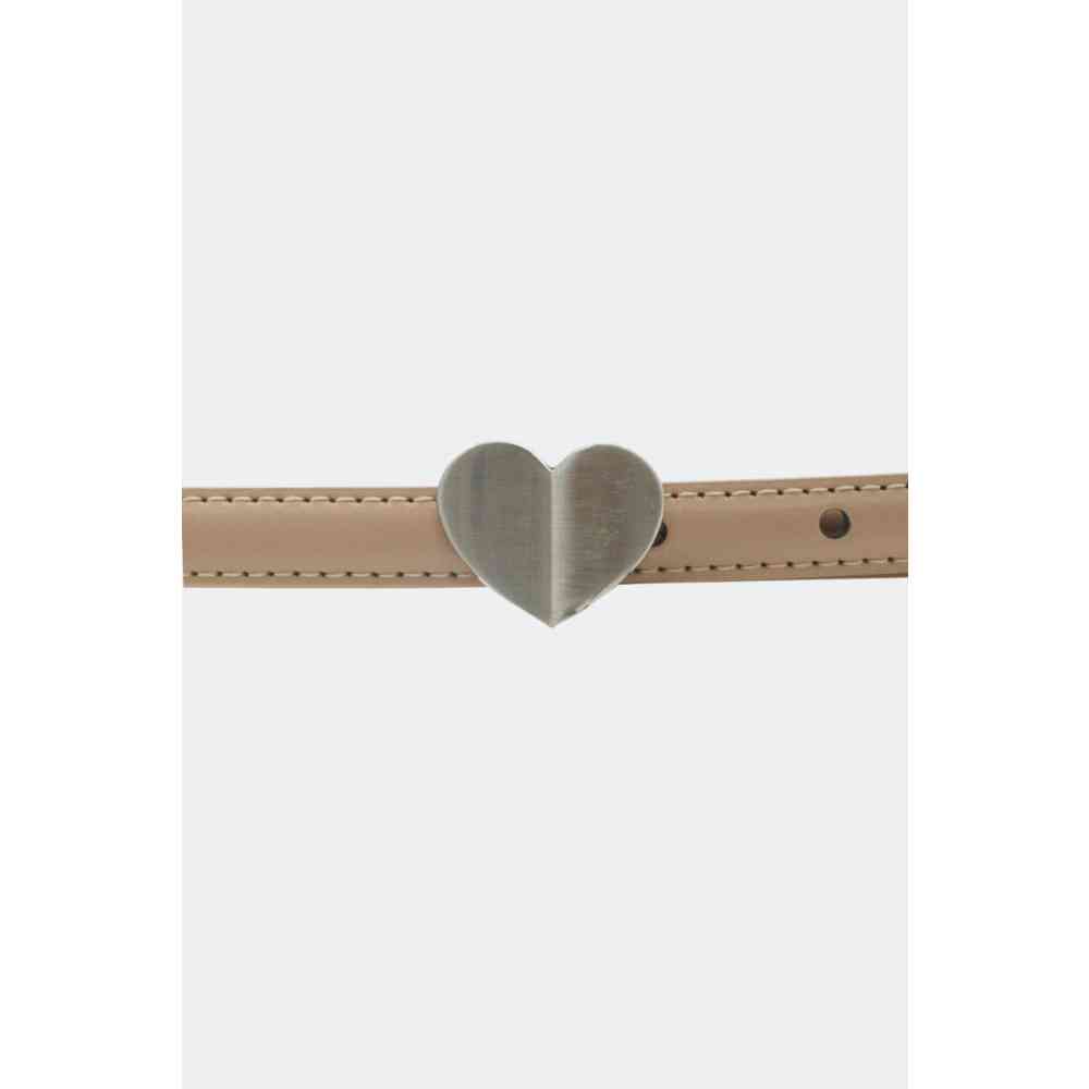 Voodoo Vixen - Silver Heart Buckle Skinny Taillengürtel - Beige